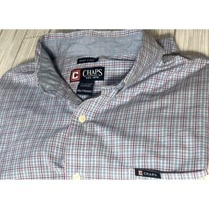 Chaps Shirt Mens 2XLarge Blue Red Easy Care Button Down Check Long Sleeve